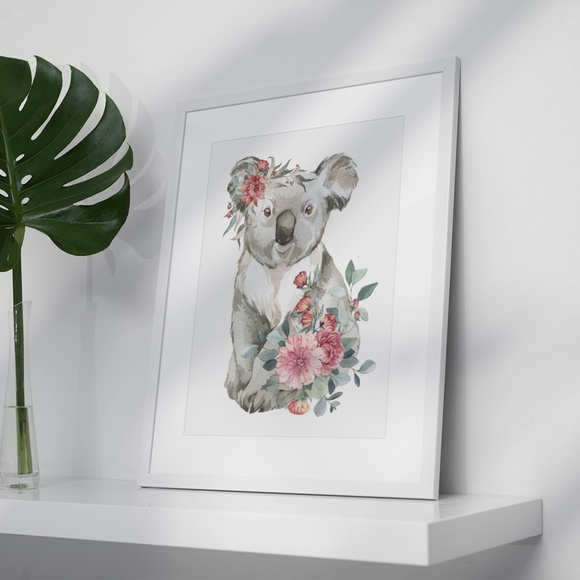 Watercolor Floral Koala Illustration Wall Art Print Poster Unframed - Picture 4 of 8